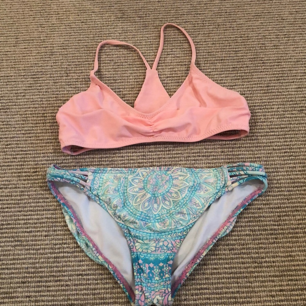 Pink and patterned bikini set